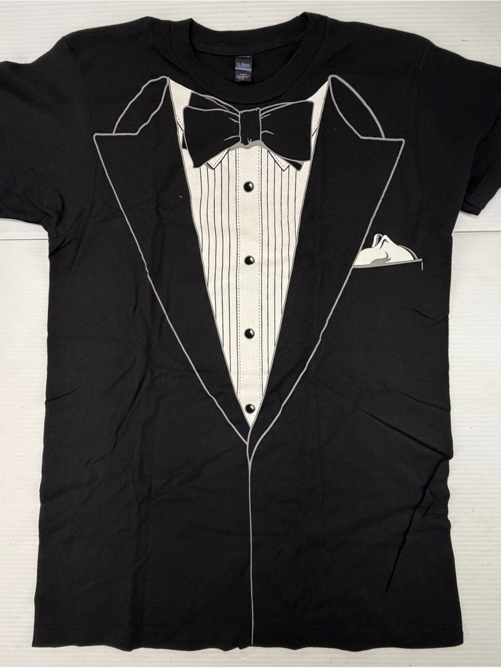 Tultex Black Graphic Tuxedo Tee with White Print